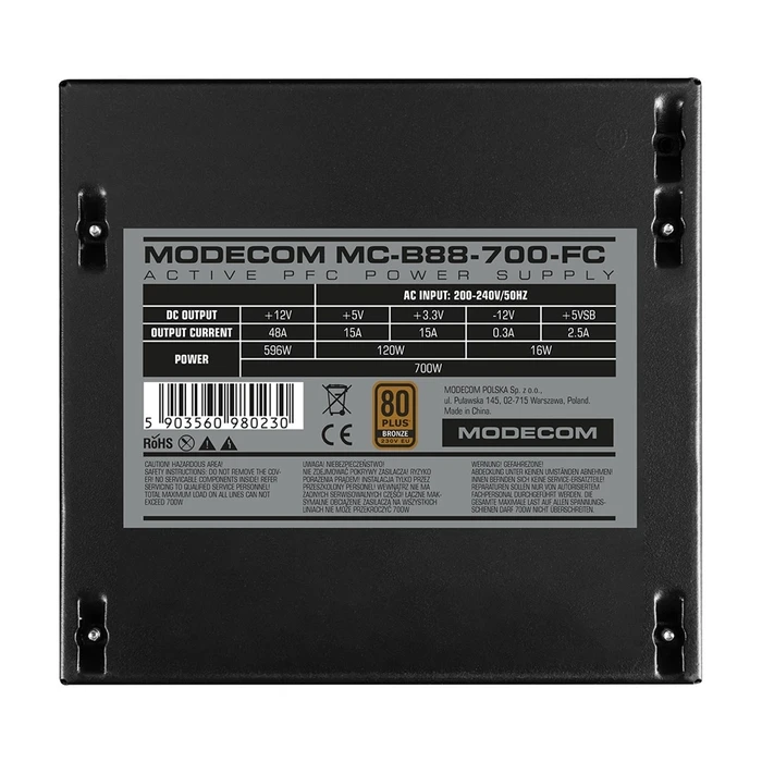 Τροφοδοτικό 700W Modecom MC-B88-700-FC 80+ BRONZE 230V EU BULK