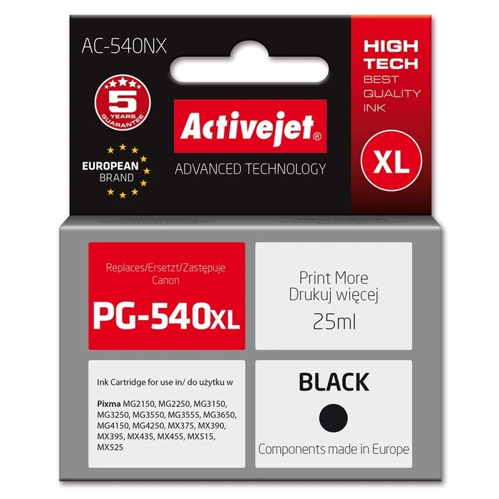 Μελάνι Συμβατό Activejet AC-540NX for Canon (PG-540XL) Supreme, 25 ml, Black