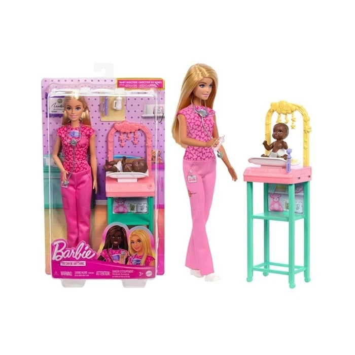 Κούκλα Barbie Baby Doctor Doll with Blonde Fashion Doll, 1 Baby Doll, Furniture