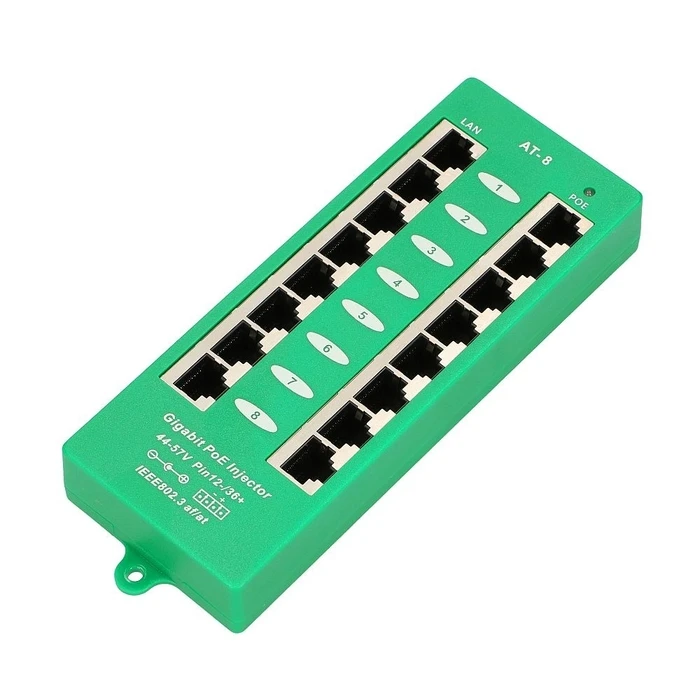 PoE Injector Extralink Gigabit 8 port Active, 8 ports Gigabit 802.3at/af, Mode A