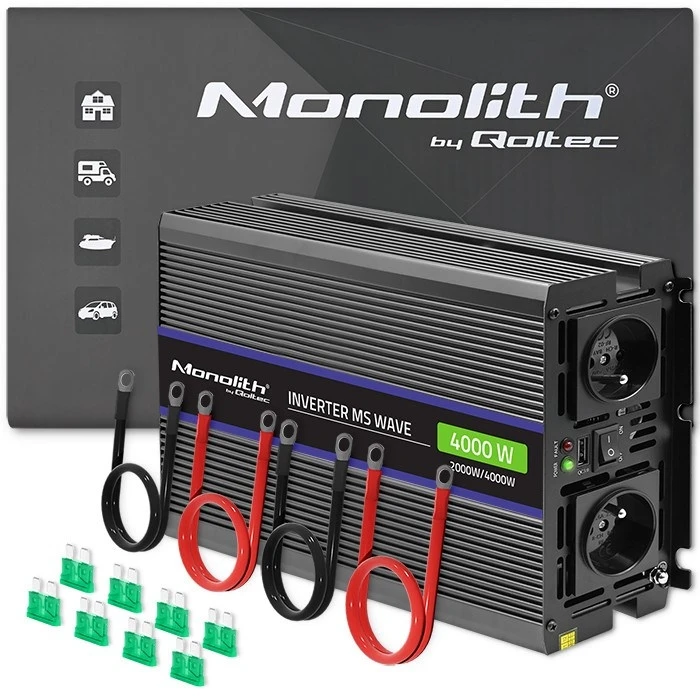 Inverter Qoltec Monolith 4000 MS Wave / 12V na 230V / 2000/4000W / USB