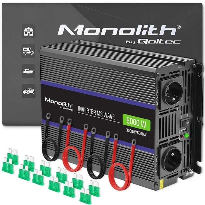 Converter Qoltec Monolith 6000 MS Wave / 12V to 230V / 3000/6000W / USB