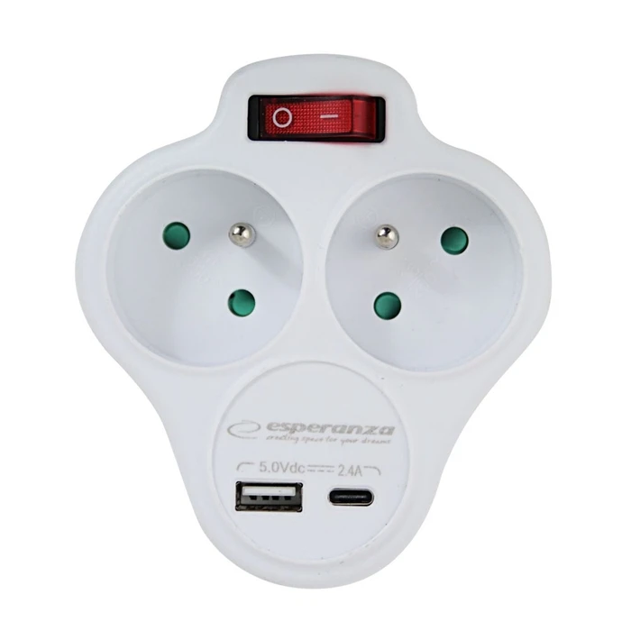 Ταφ Esperanza ELK311W Electrical splitter 2 GN. USB-C USB-A ON. White
