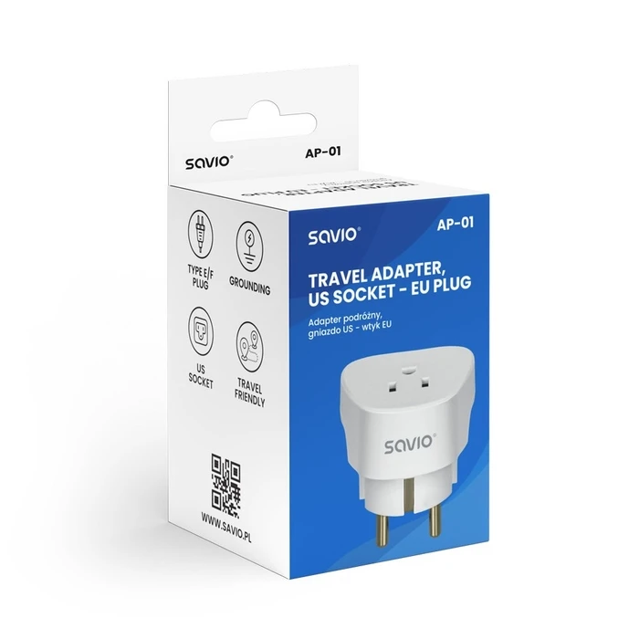 Αντάπτορας Πρίζας Savio AP-01 Travel US socket – EU plug
