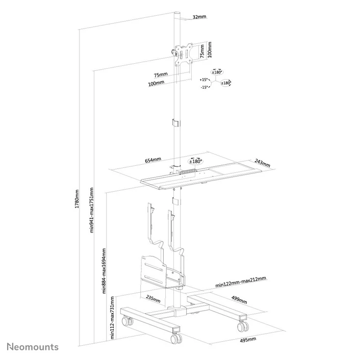 Βάση Monitor Neomounts FPMA-MOBILE1700 workstation 10-32"