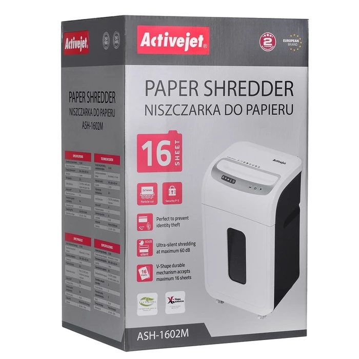 Καταστροφέας Εγγράφων Activejet ASH-1602M, P-5, 28 l, 2x14 mm shreds, White