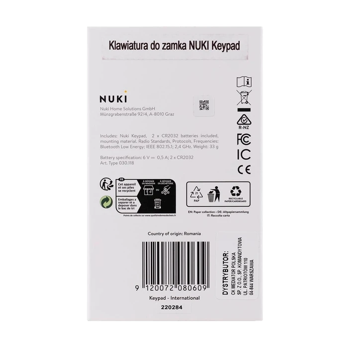 Πληκτρολόγιο Συναγερμού NUKI 9120072080609 smart lock Smart door lock