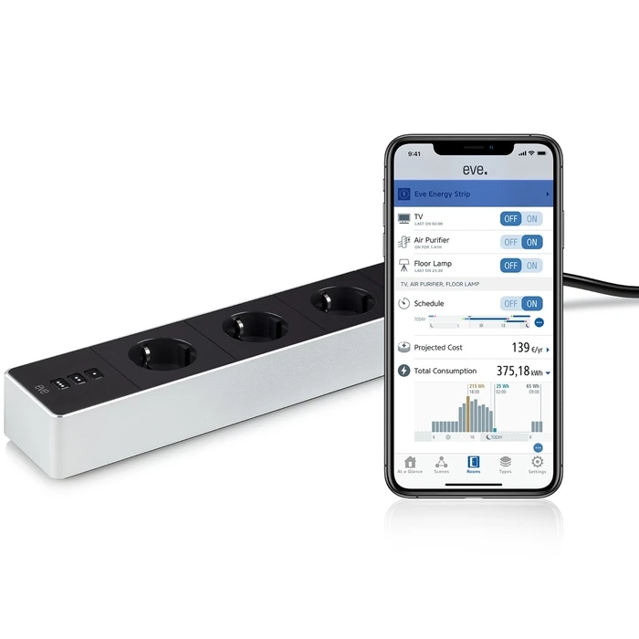 Πολύπριζο με USB Eve Energy Strip Black, White 3 AC outlet(s) 120-230 V 1.9 m