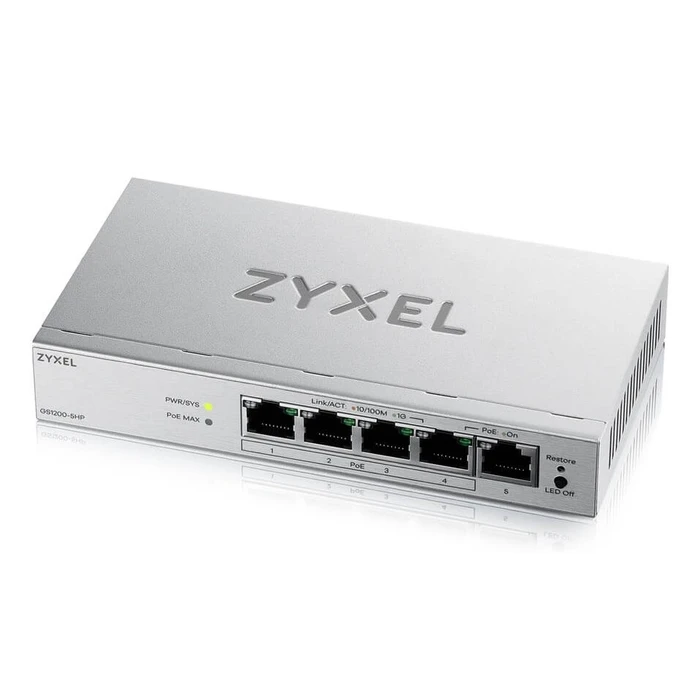 Network Switch Zyxel GS1200-5HPV3 Managed L2 Gigabit Ethernet (10/100/1000) (PoE) Desktop Grey