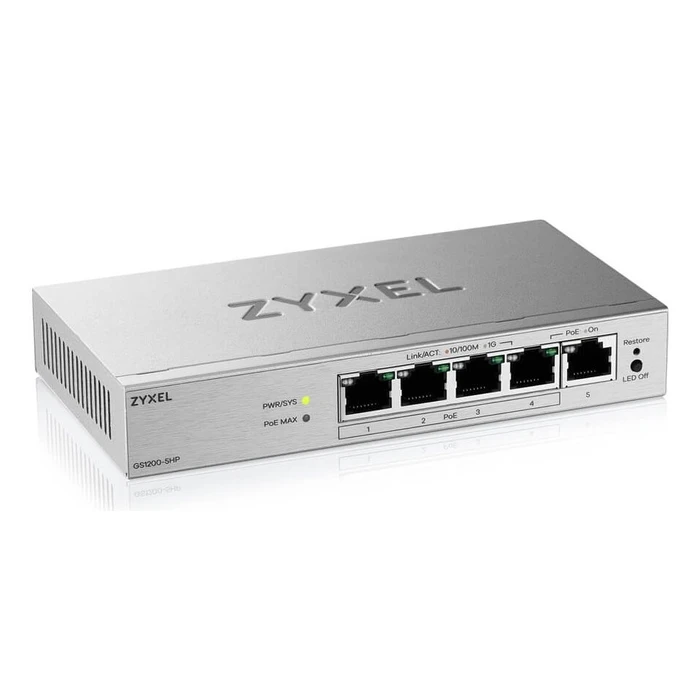 Network Switch Zyxel GS1200-5HPV3 Managed L2 Gigabit Ethernet (10/100/1000) (PoE) Desktop Grey