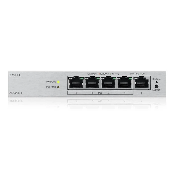 Network Switch Zyxel GS1200-5HPV3 Managed L2 Gigabit Ethernet (10/100/1000) (PoE) Desktop Grey