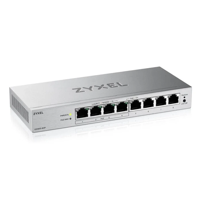 Network Switch Zyxel GS1200-8HPV3 Managed L2 Gigabit Ethernet (10/100/1000) (PoE) Desktop Grey