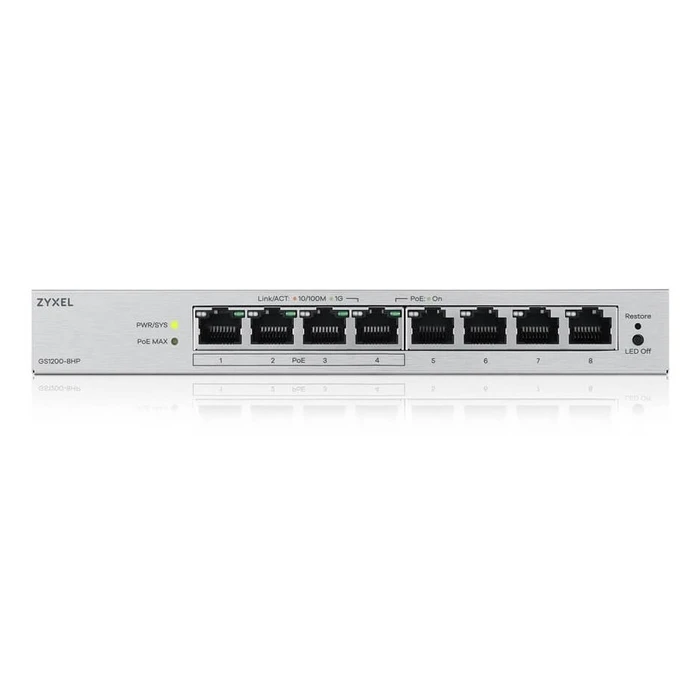 Network Switch Zyxel GS1200-8HPV3 Managed L2 Gigabit Ethernet (10/100/1000) (PoE) Desktop Grey