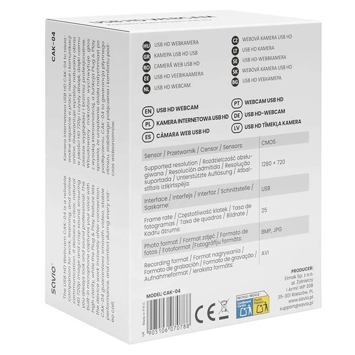 Webcam Savio CAK-04 720 MP 1280 x 720 pixels USB Black