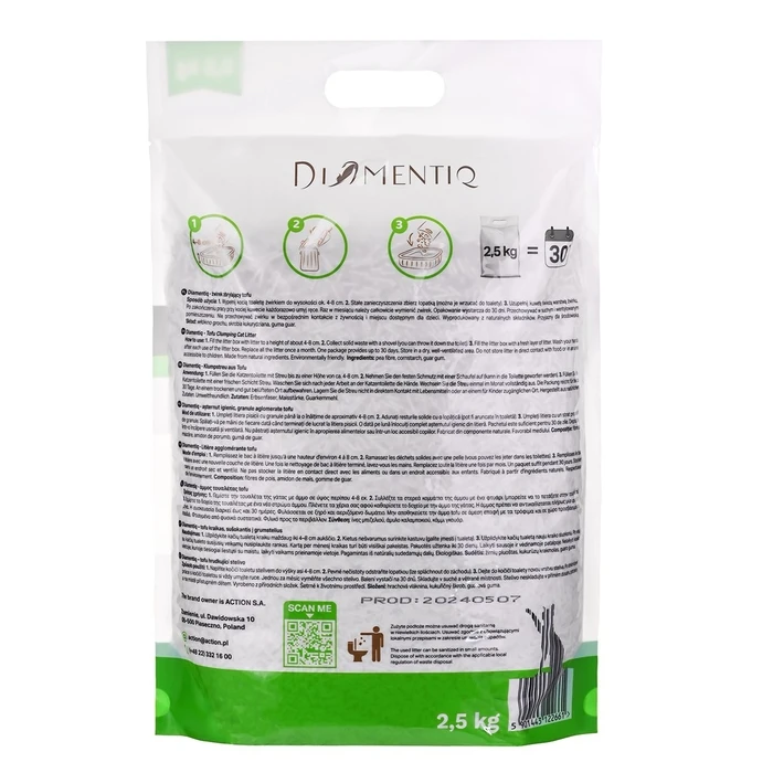 Άμμος Γάτας Diamentiq Tofu Neutral Ultra clumping - plant-based litter - 2.5 kg