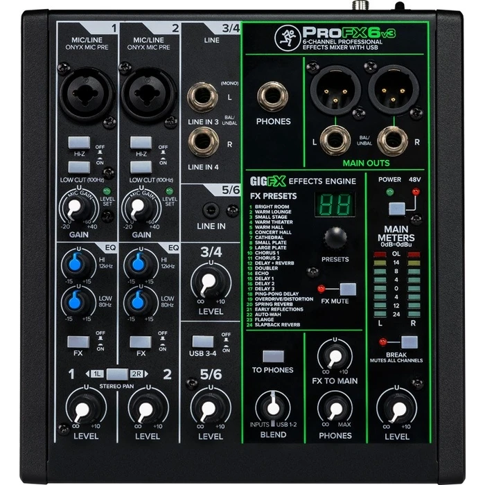Αναλογική Κονσόλα Mackie ProFX6v3 - 6-channel analogue mixer with USB interface, Black
