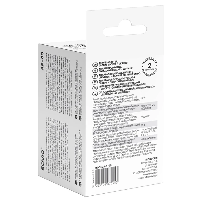 Αντάπτορας Πρίζας Savio AP-05 power/inverter Indoor 2500 W White