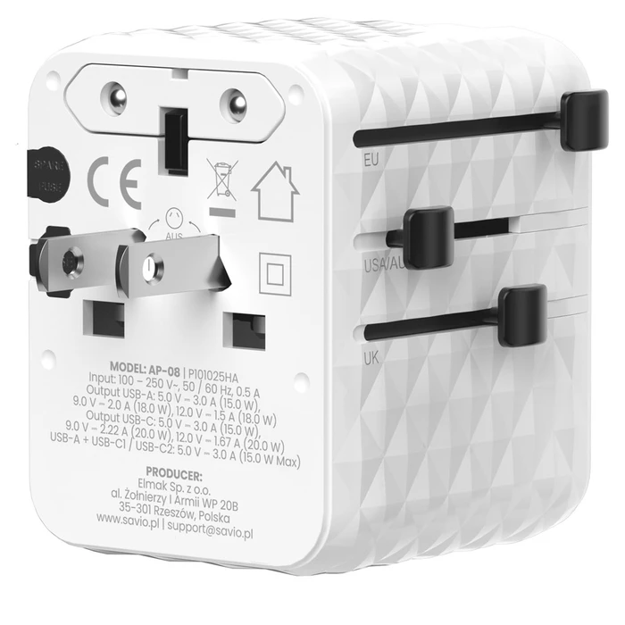 Αντάπτορας Πρίζας Savio AP-08 power/inverter 20 W White