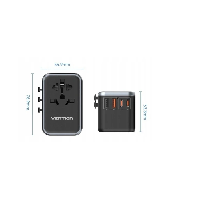 Αντάπτορας Πρίζας Vention 65W GaN Travel and Charger 2x USB-A 2x USB-C
