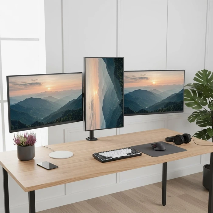 Βάση Monitor Maclean 3 x mount, gas spring, 17"-27", 2-8kg, Black, MC-137