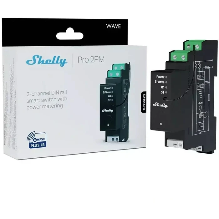 Ενδιάμεσος Διακόπτης Shelly Wave Pro 2PM LR two-channel Z-Wave DIN rail controller