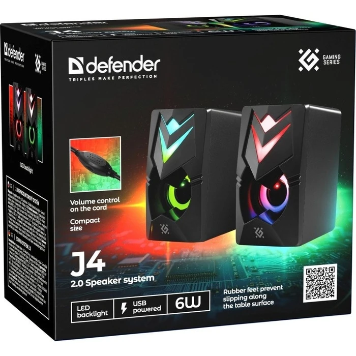 Ηχεία Υπολογιστή Speakers 2.0 Defender J4 2.0 6W LED USB Black