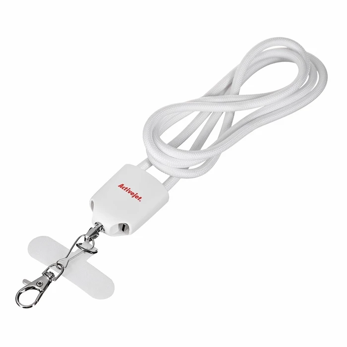 Καλώδιο Activejet lanyard with 3-in-1 charging White. Ends with various connectors: USB-C, Lightning adapter, USB-A