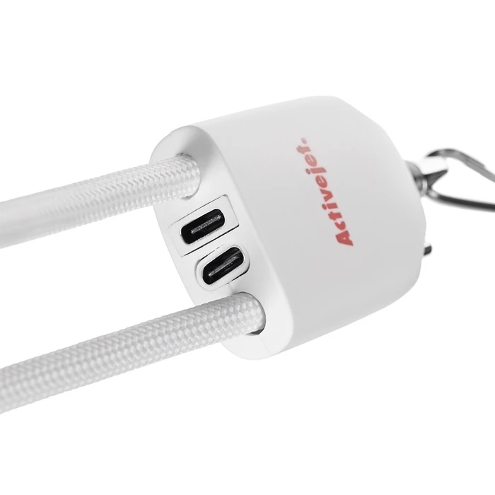 Καλώδιο Activejet lanyard with 3-in-1 charging White. Ends with various connectors: USB-C, Lightning adapter, USB-A