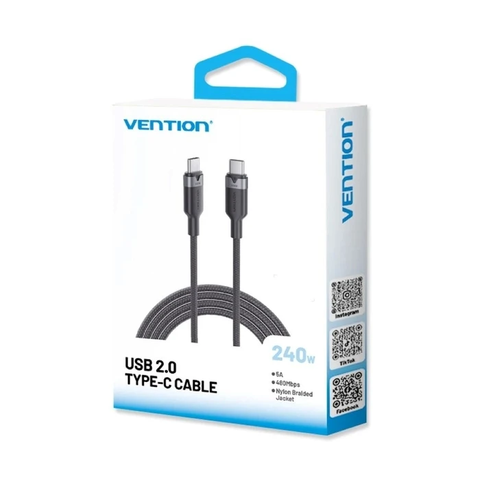 Καλώδιο USB-C to C 2.0 Vention3.1 5A 240W 2m BK