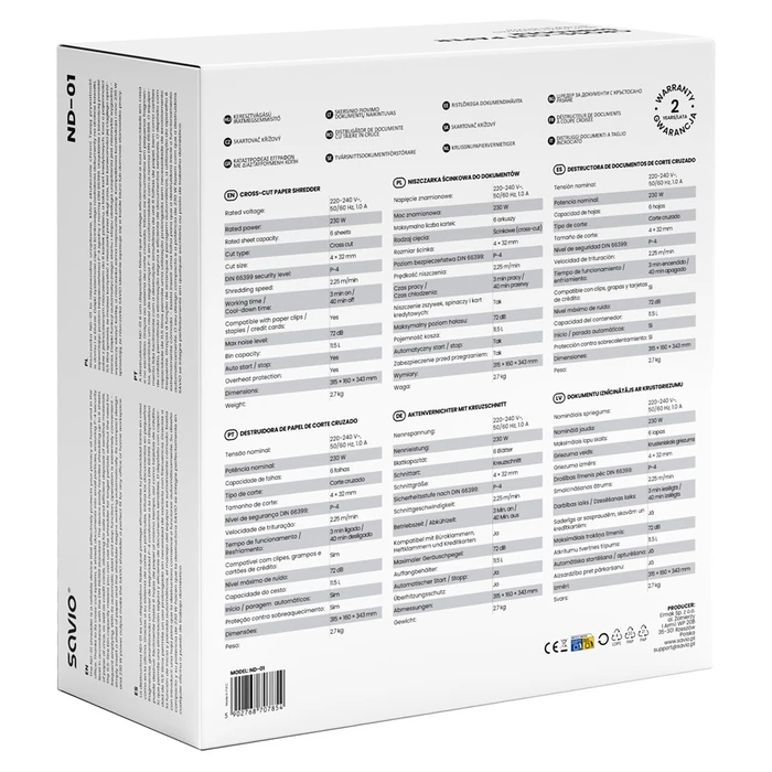 Καταστροφέας Εγγράφων Savio ND-01 Cross shredding 72 dB Black