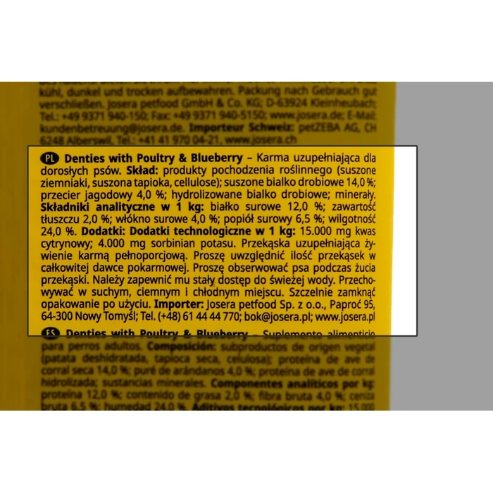 Λιχουδιές/Σνακ Σκύλων Josera Denties Poultry with Blueberries 180g