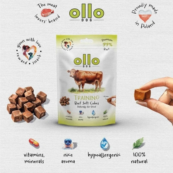 Λιχουδιές/Σνακ Σκύλων Ollo Air Dried Training Beef Cubes 80g