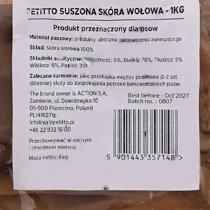 Λιχουδιές/Σνακ Σκύλων Petitto Dried beef skin 1kg