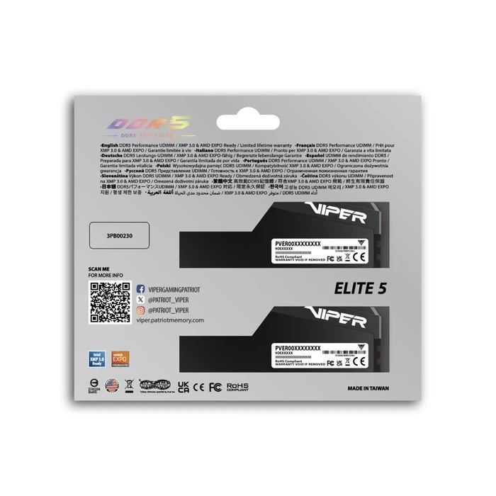 Μνήμη RAM Σταθερού DDR5 64GB Patriot Viper Elite5 Ultra (2x32GB) 6000MHz CL28 (VEU564G6028K)