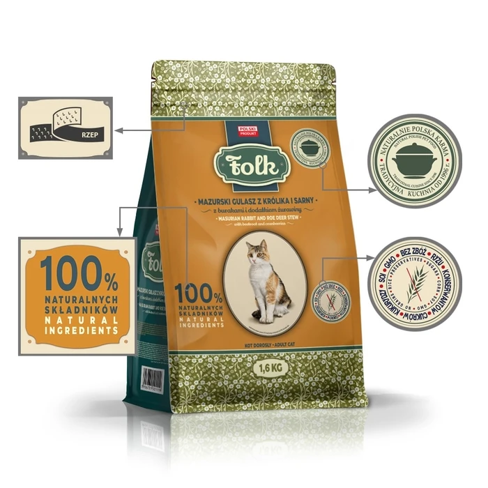 Ξηρά Τροφή Γάτας Folk Masurian-style rabbit and roe deer stew with beets and cranberries 1,6kg