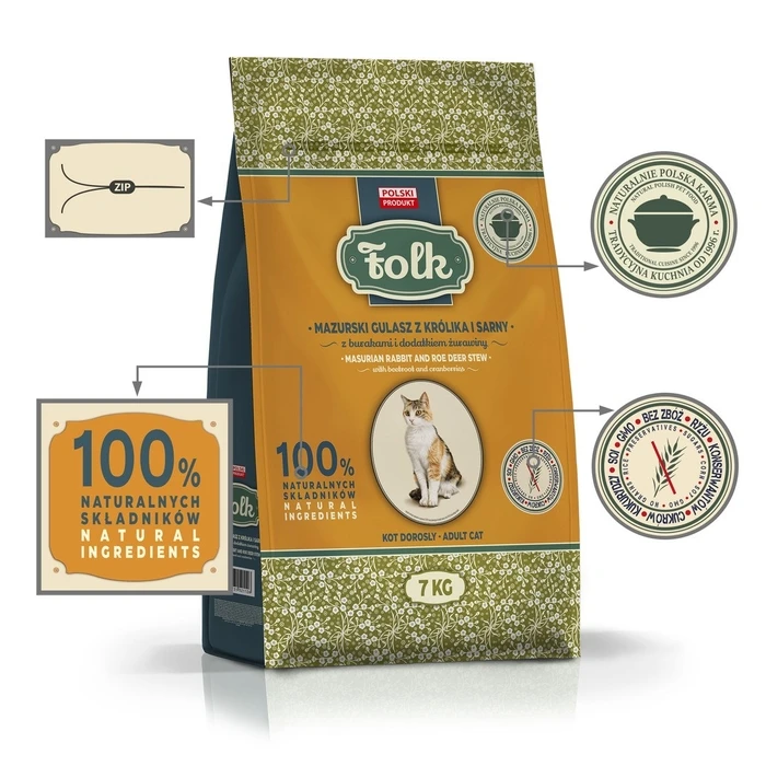 Ξηρά Τροφή Γάτας Folk Masurian-style rabbit and roe deer stew with beets and cranberries 7kg