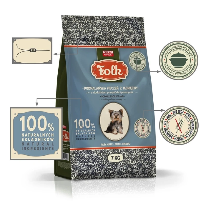 Ξηρά Τροφή Σκύλων Folk Small breeds Podhale-style lamb roast with quail and parsley 7kg