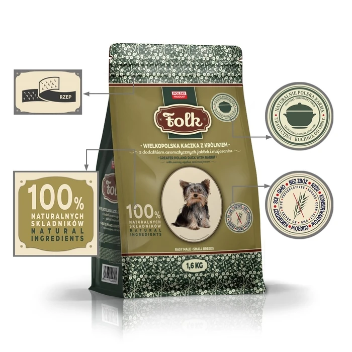 Ξηρά Τροφή Σκύλων Folk Small breeds Traditional Greater Poland duck with rabbit, Apples and marjoram 1,6kg