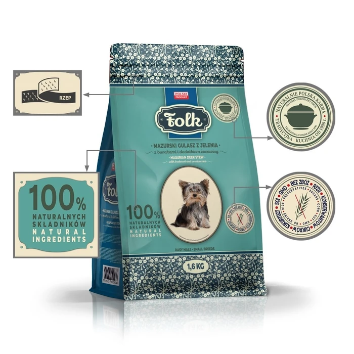 Ξηρά Τροφή Σκύλων Folk Small breeds Traditional masurian venison stew with beets and cranberries 1,6kg