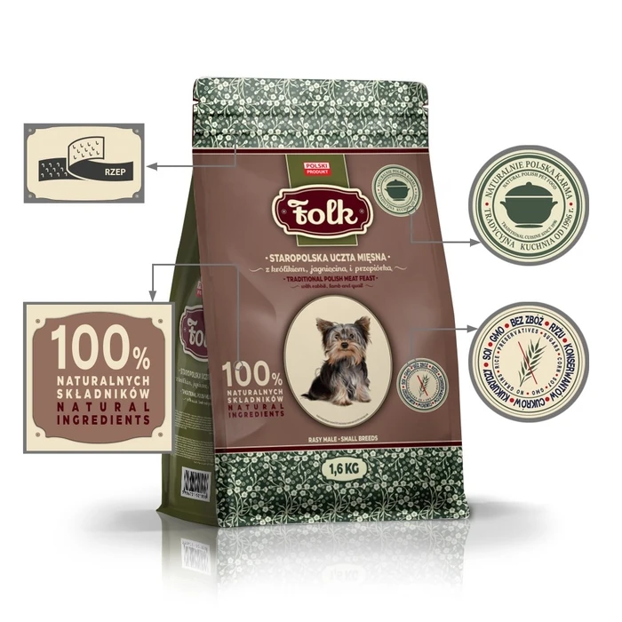 Ξηρά Τροφή Σκύλων Folk Small breeds Traditional polish meat feast with rabbit, lamb and quail 1,6kg