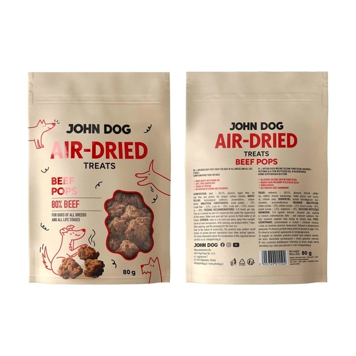 Ξηρά Τροφή Σκύλων John Dog Air-Dried Beef pops 80g