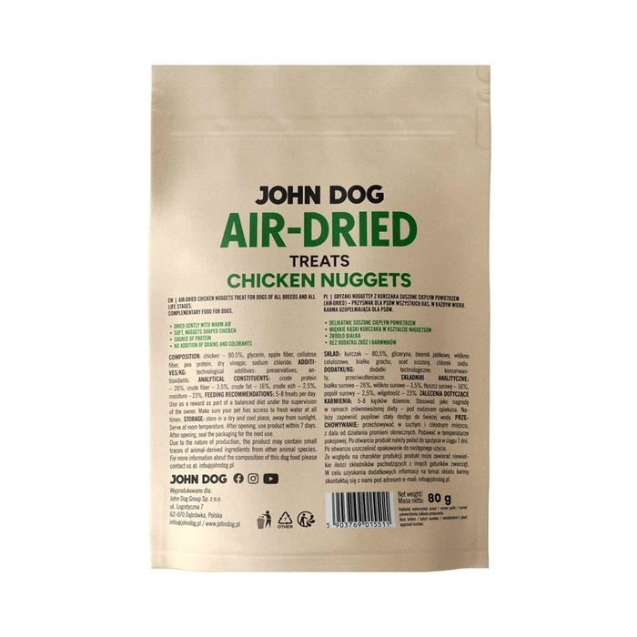 Ξηρά Τροφή Σκύλων John Dog Air-Dried Chicken nuggets 80g