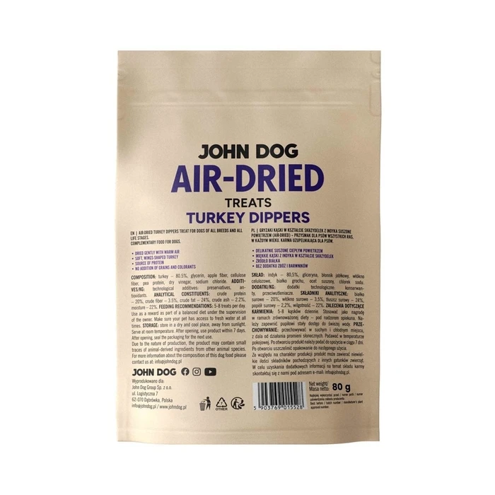 Ξηρά Τροφή Σκύλων John Dog Air-Dried Turkey dippers 80g