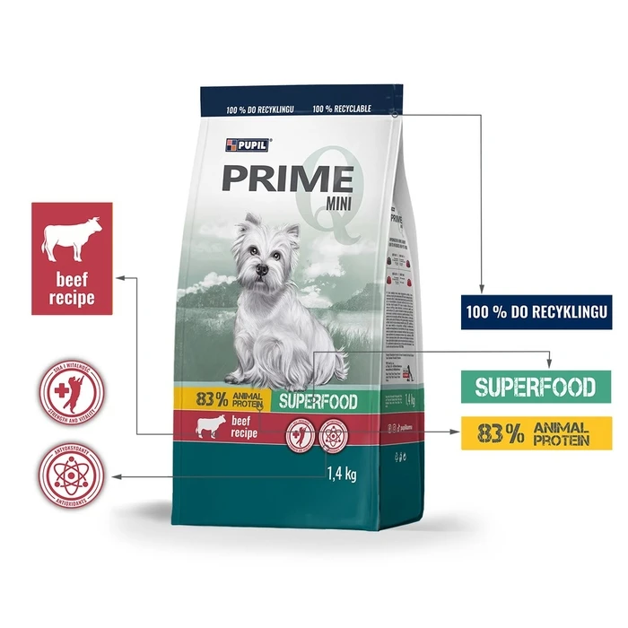 Ξηρά Τροφή Σκύλων Pupil Prime Mini Rich in beef with liver 1,4kg