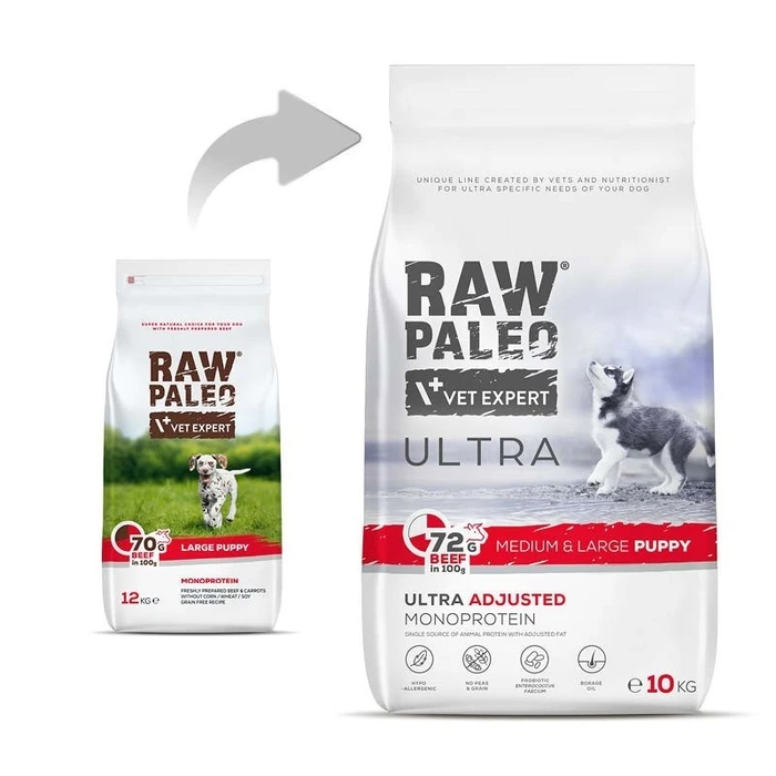 Ξηρά Τροφή Σκύλων Raw Paleo Ultra Medium&Large Puppy Beef - for puppies - 10 kg