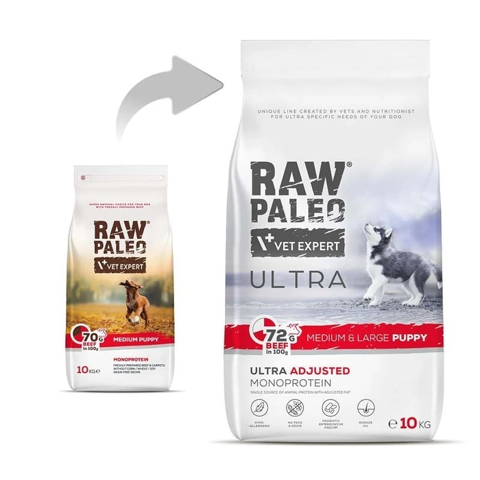 Ξηρά Τροφή Σκύλων Raw Paleo Ultra Medium&Large Puppy Beef - for puppies - 10 kg