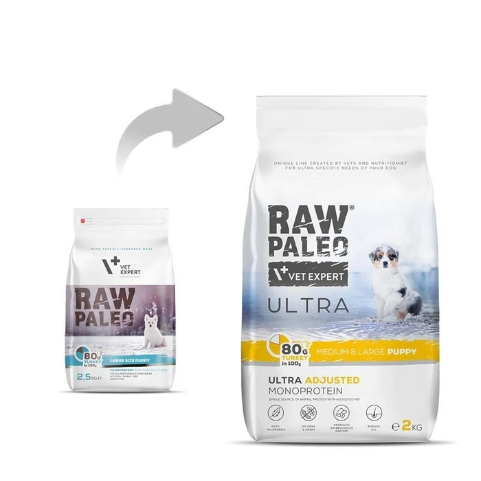 Ξηρά Τροφή Σκύλων Raw Paleo Ultra Medium&Large Puppy Turkey - for puppies - 2 kg