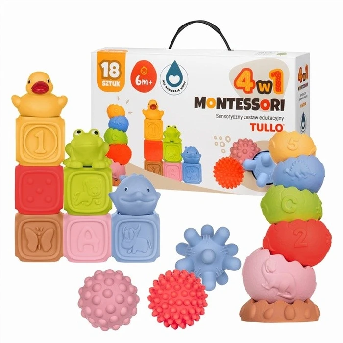 Παιχνίδι Στοίβαξης Tullo Sensory blocks – Montessori educational set, 18 pieces