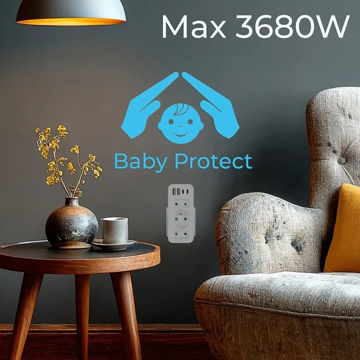 Πολύπριζο Current socket x3 + 4xUSB Maclean, with 3 sockets, 2xUSB A, 2xUSB C PD 20W, 1x16A + 2x6A, MCE248 F/W