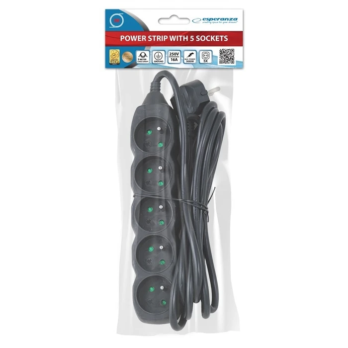 Πολύπριζο Esperanza ELK208K Power strip 5GN/3M Black